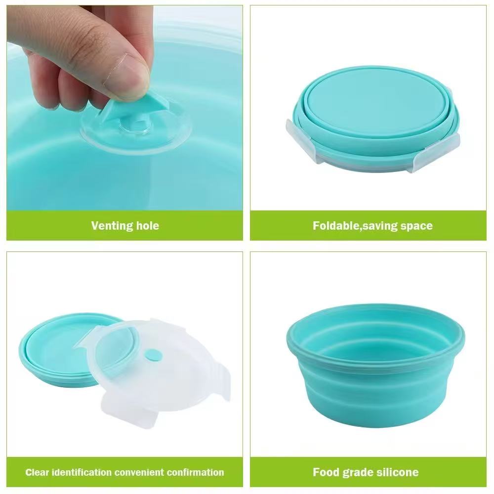 Food-grade high-temperature-resistant round silicone lunch box / refrigerator storage box / preservation box set