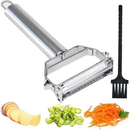 Two-in-one stainless steel peeler and shredder