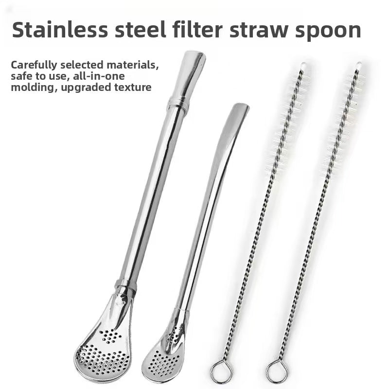 Removable 304 stainless steel straw filter spoon