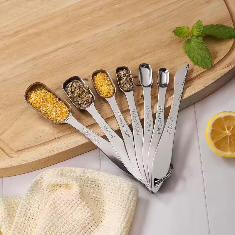 Square stainless steel baking measuring spoon, kitchen seasoning measuring spoon