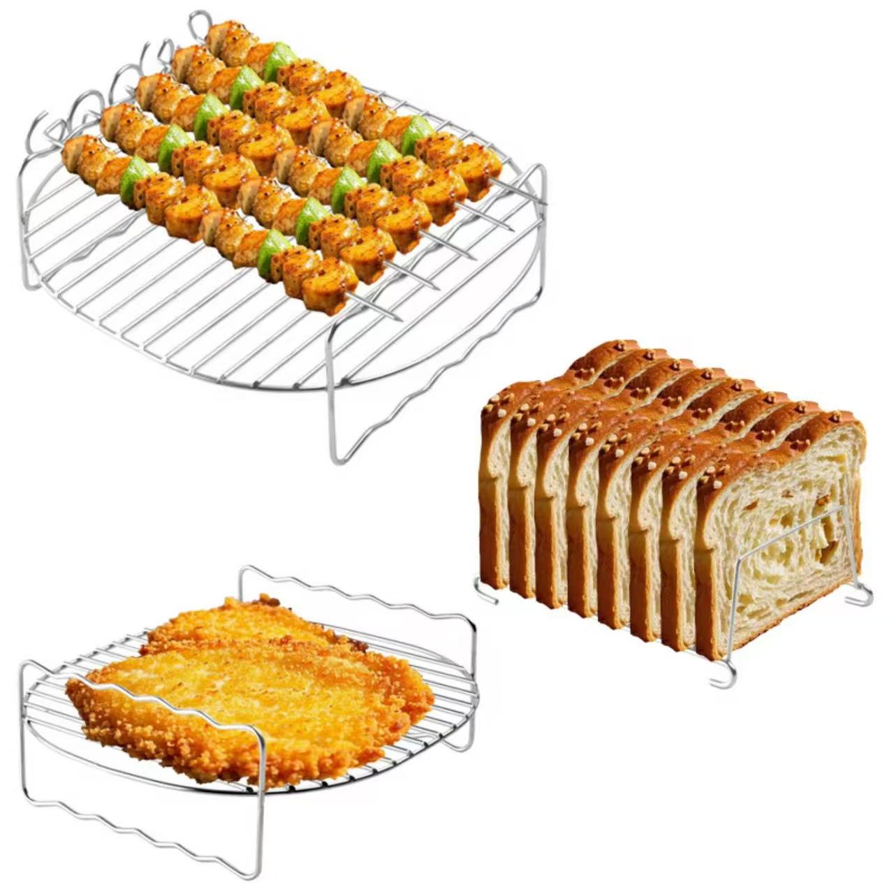 Stainless steel double-layer barbecue rack and bread rack, air fryer accessory