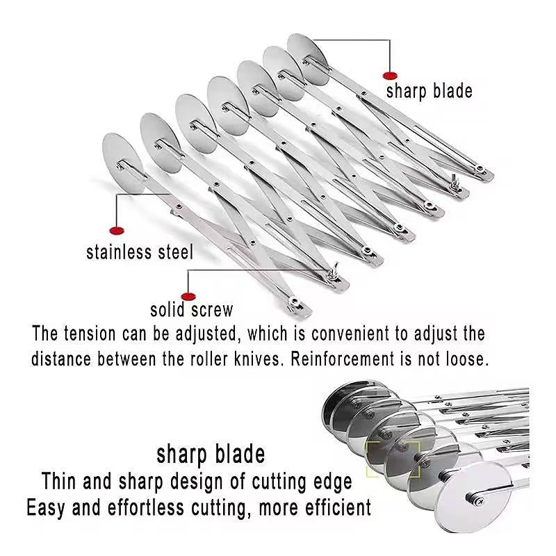 Stainless steel extendable multi-wheel pizza cutting knife