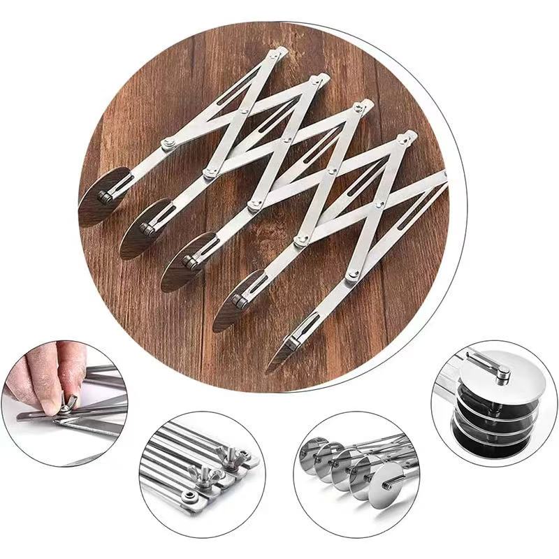 Stainless steel extendable multi-wheel pizza cutting knife