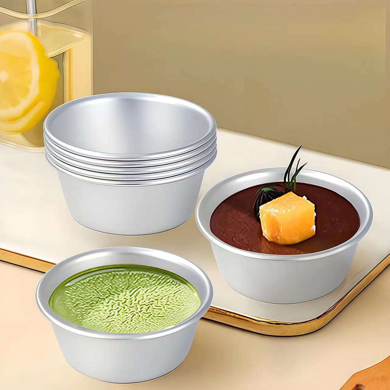 Simple round carbon steel cake cups and pudding cups