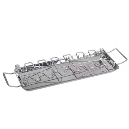 Foldable stainless steel chicken leg rack with tray barbecue grill