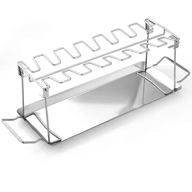Foldable stainless steel chicken leg rack with tray barbecue grill