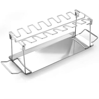 Foldable stainless steel chicken leg rack with tray barbecue grill