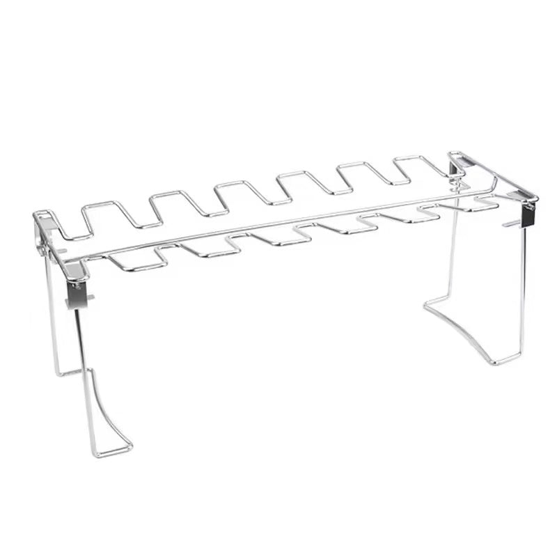 Foldable stainless steel chicken leg rack with tray barbecue grill