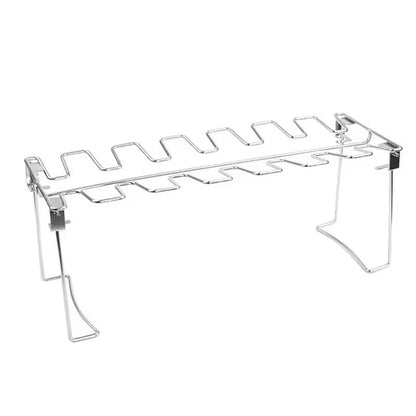 Foldable stainless steel chicken leg rack with tray barbecue grill