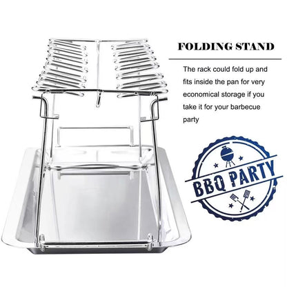 Foldable stainless steel chicken leg rack with tray barbecue grill