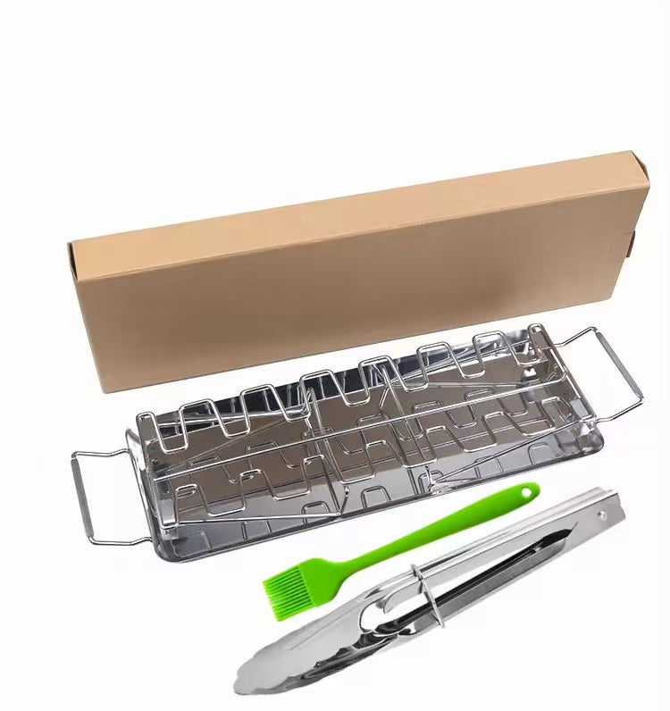 Foldable stainless steel chicken leg rack with tray barbecue grill