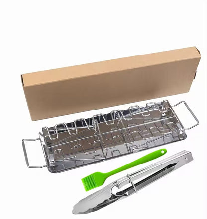 Foldable stainless steel chicken leg rack with tray barbecue grill