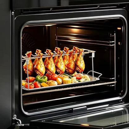 Foldable stainless steel chicken leg rack with tray barbecue grill