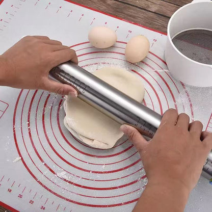 Stainless steel rolling pin and dough mat set