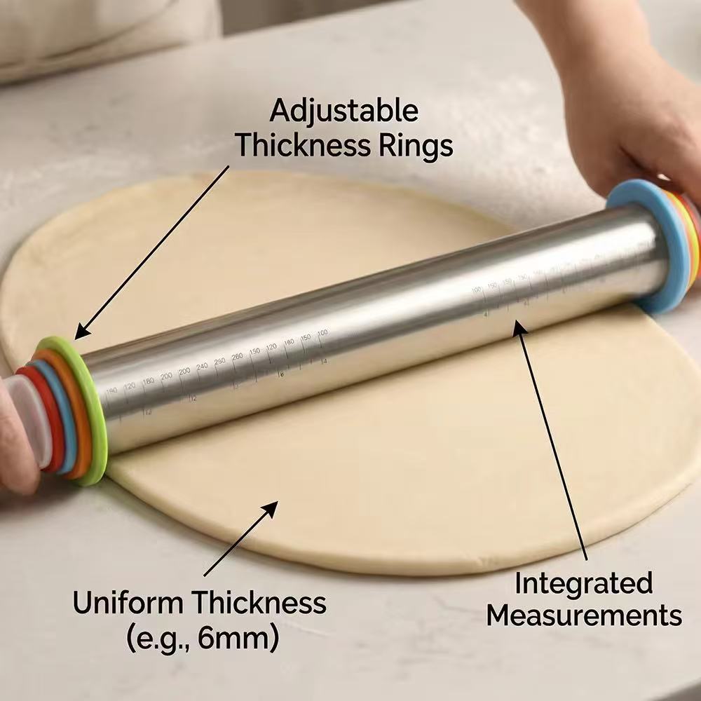 Stainless steel rolling pin and dough mat set
