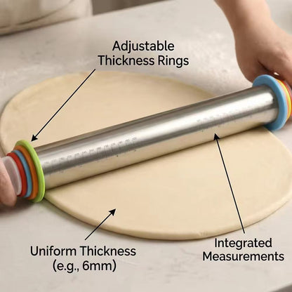Stainless steel rolling pin and dough mat set