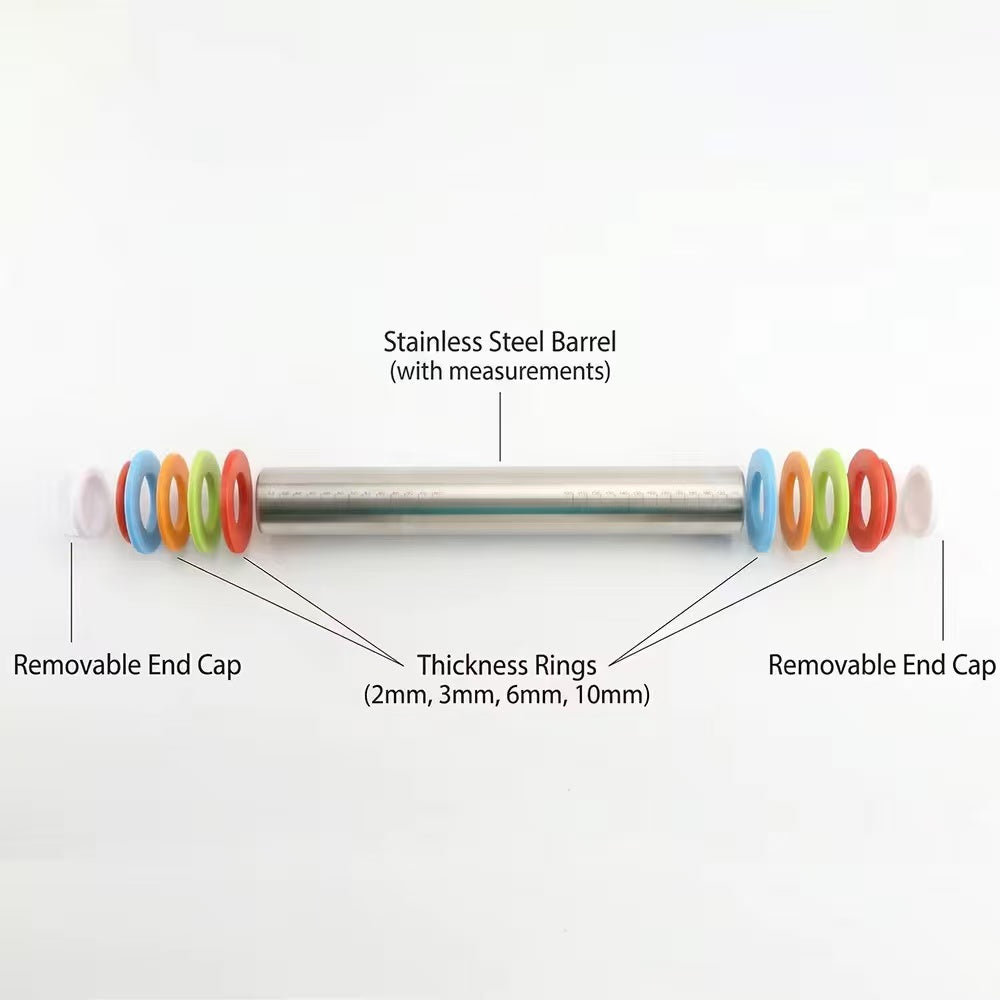 Stainless steel rolling pin and dough mat set