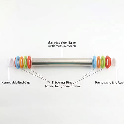 Stainless steel rolling pin and dough mat set