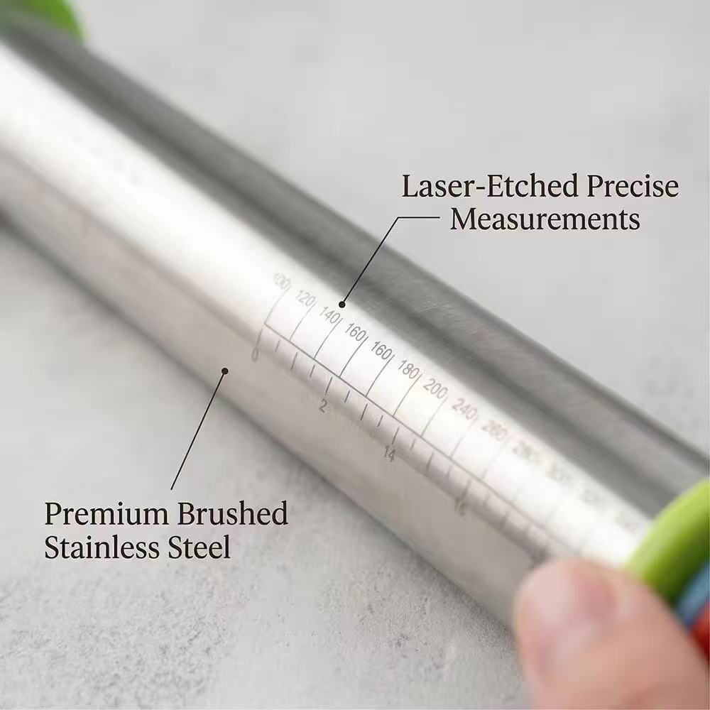 Stainless steel rolling pin and dough mat set