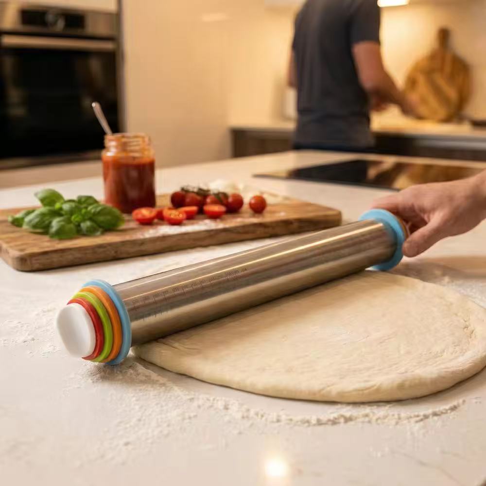 Stainless steel rolling pin and dough mat set