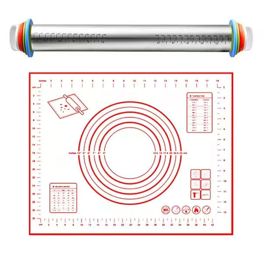 Stainless steel rolling pin and dough mat set