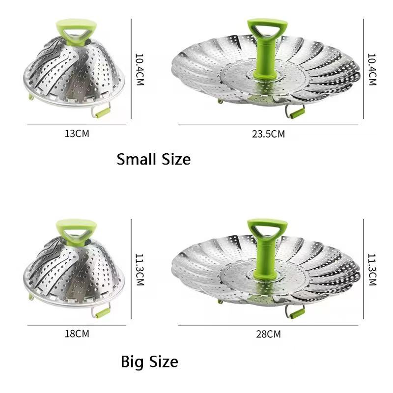 Stretchable and foldable stainless steel steamer tray