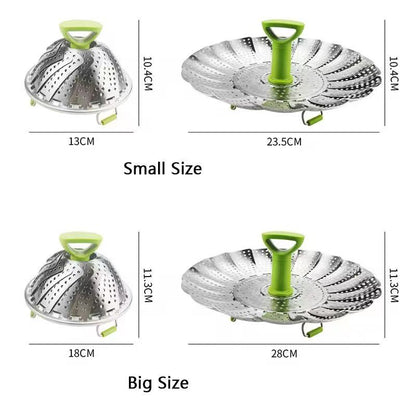 Stretchable and foldable stainless steel steamer tray