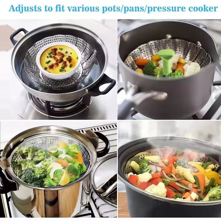 Stretchable and foldable stainless steel steamer tray