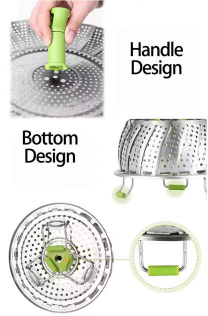 Stretchable and foldable stainless steel steamer tray