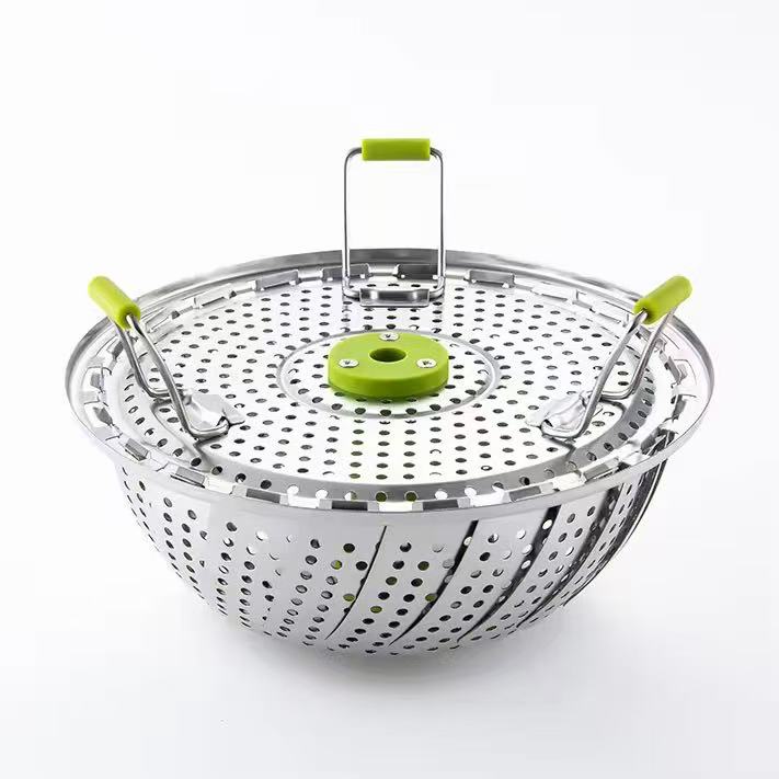 Stretchable and foldable stainless steel steamer tray