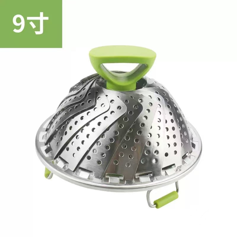 Stretchable and foldable stainless steel steamer tray