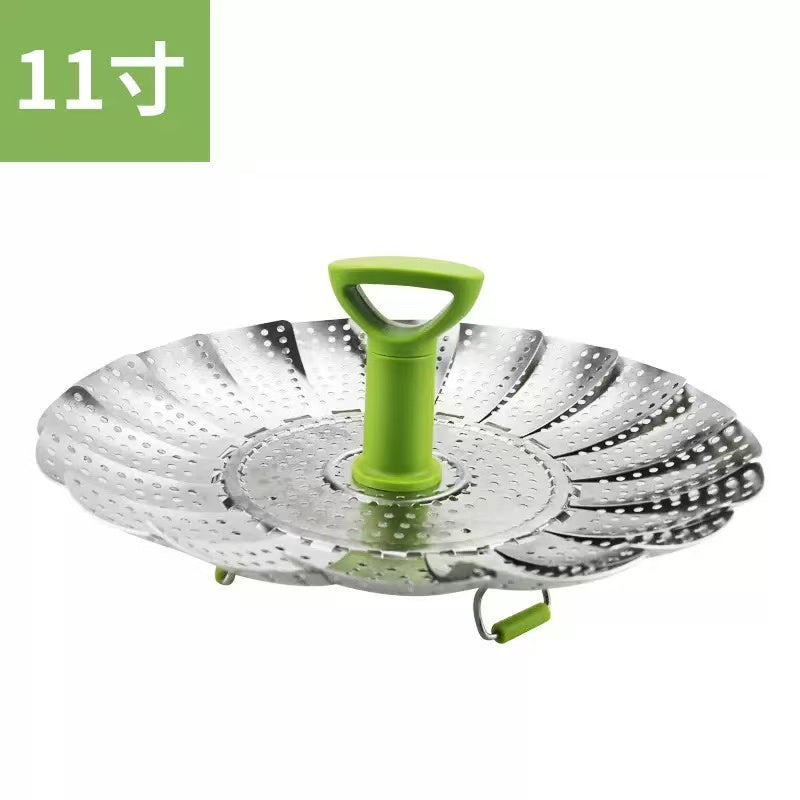 Stretchable and foldable stainless steel steamer tray