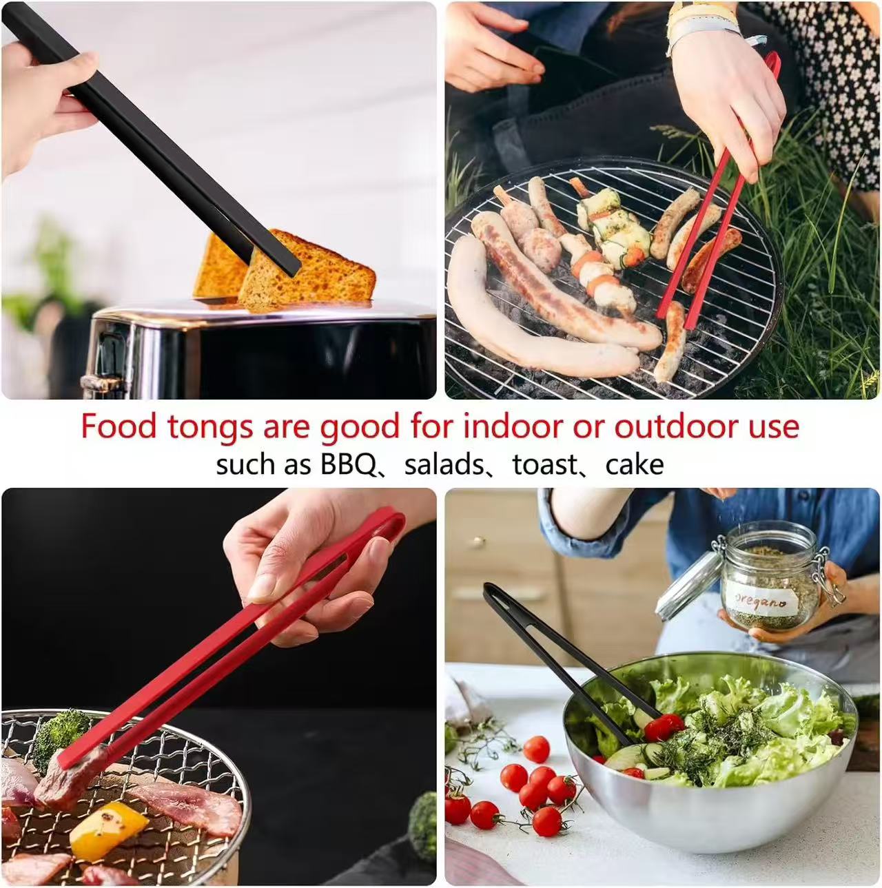 Heat-resistant silicone food tongs
