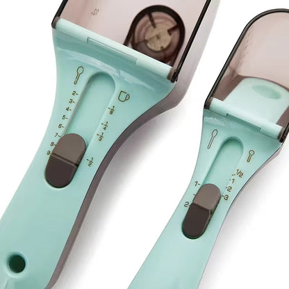 Adjustable plastic measuring spoon set