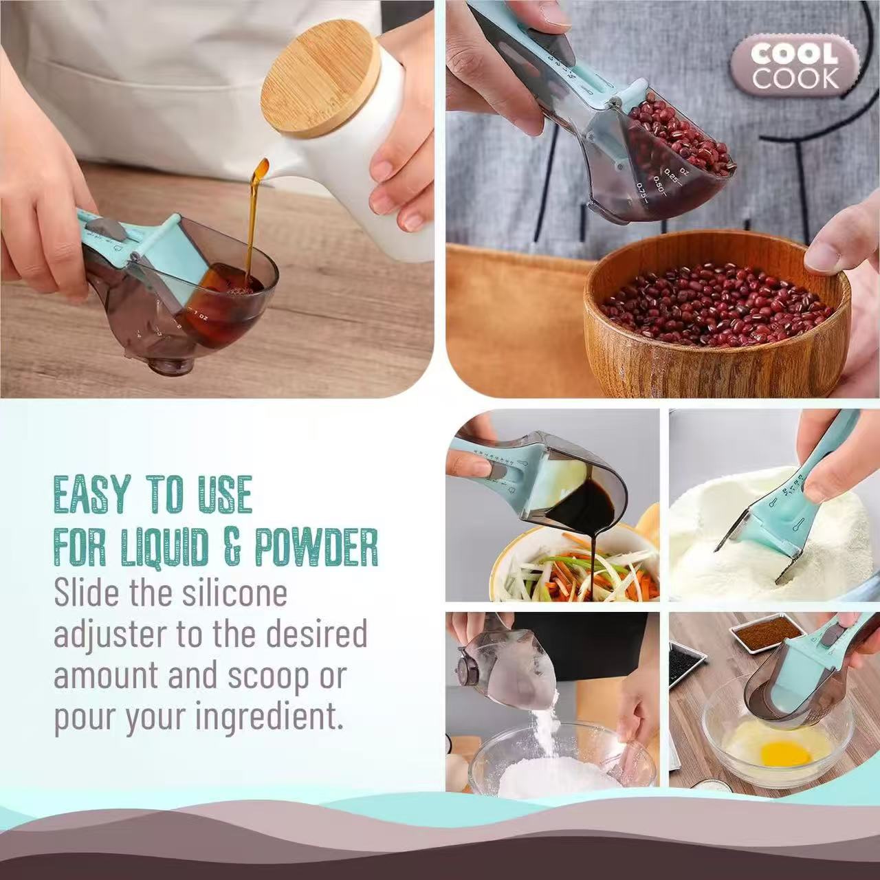 Adjustable plastic measuring spoon set