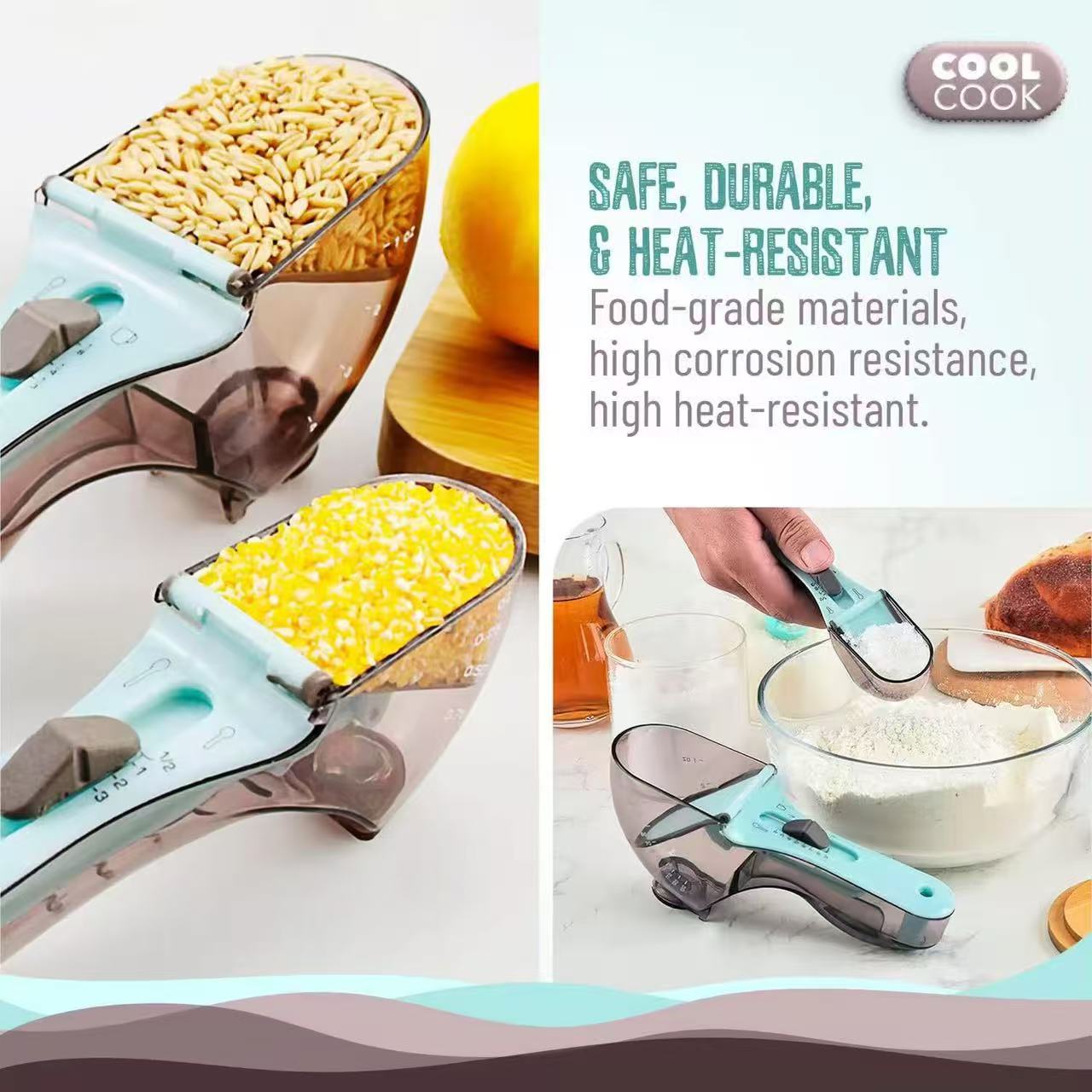 Adjustable plastic measuring spoon set