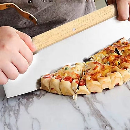 Stainless steel wooden-handle pizza cutter, bread scraper for baking