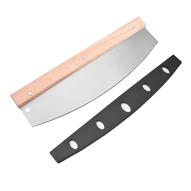 Stainless steel wooden-handle pizza cutter, bread scraper for baking