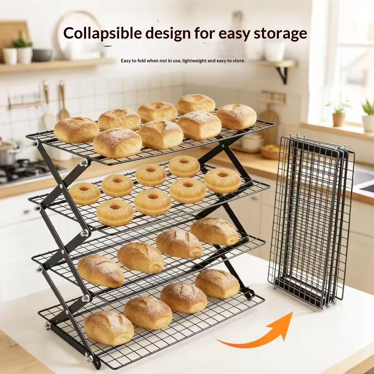 Foldable baking cooling rack, multi-level storage rack for the kitchen