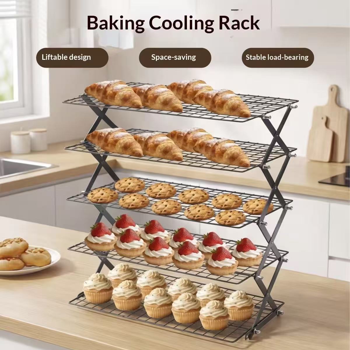 Foldable baking cooling rack, multi-level storage rack for the kitchen
