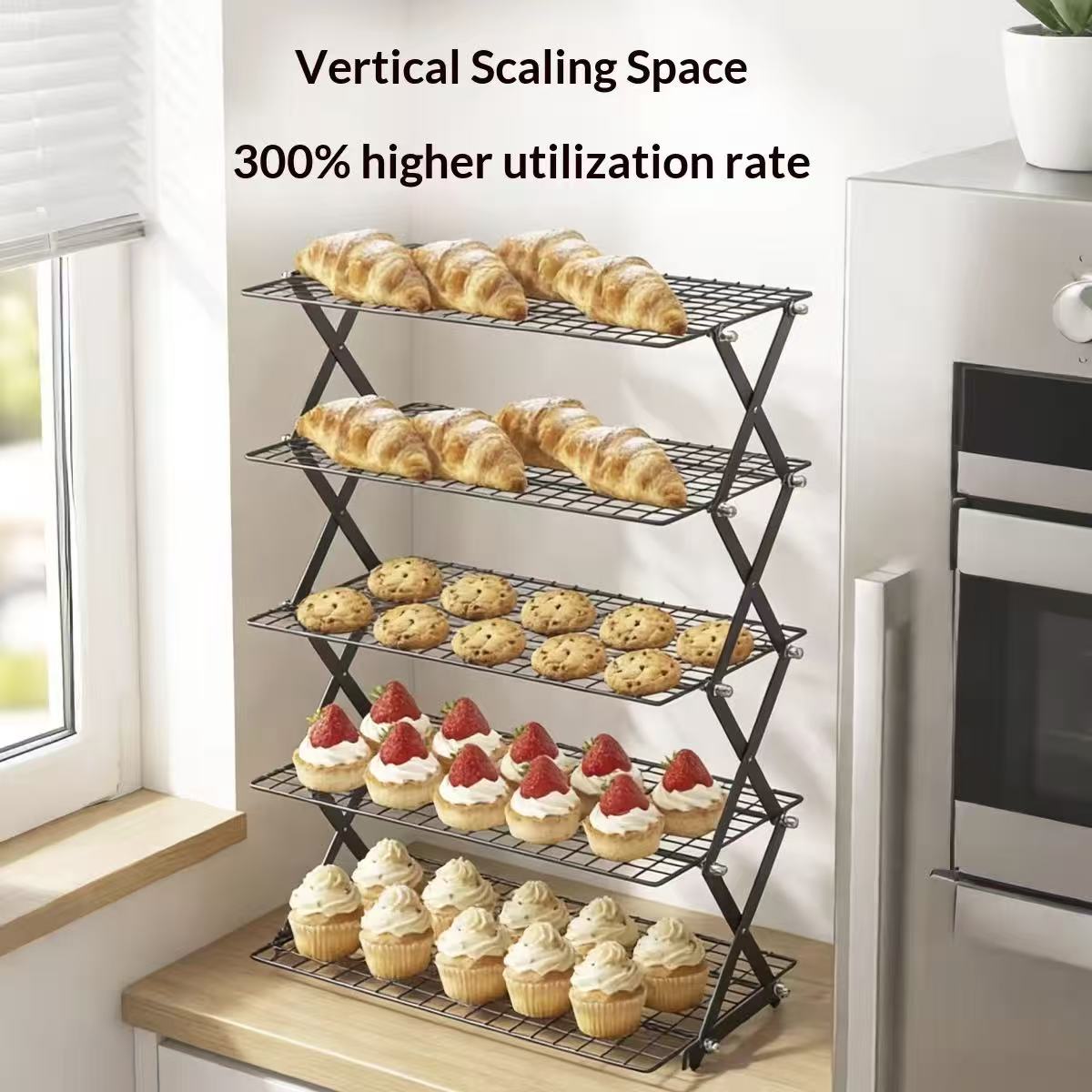 Foldable baking cooling rack, multi-level storage rack for the kitchen