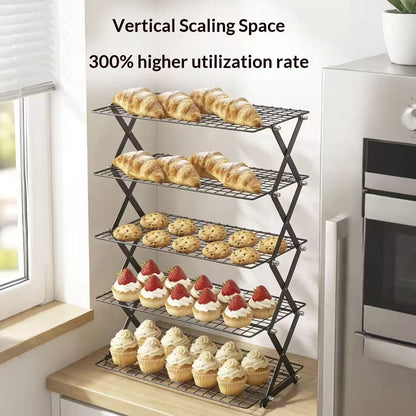 Foldable baking cooling rack, multi-level storage rack for the kitchen