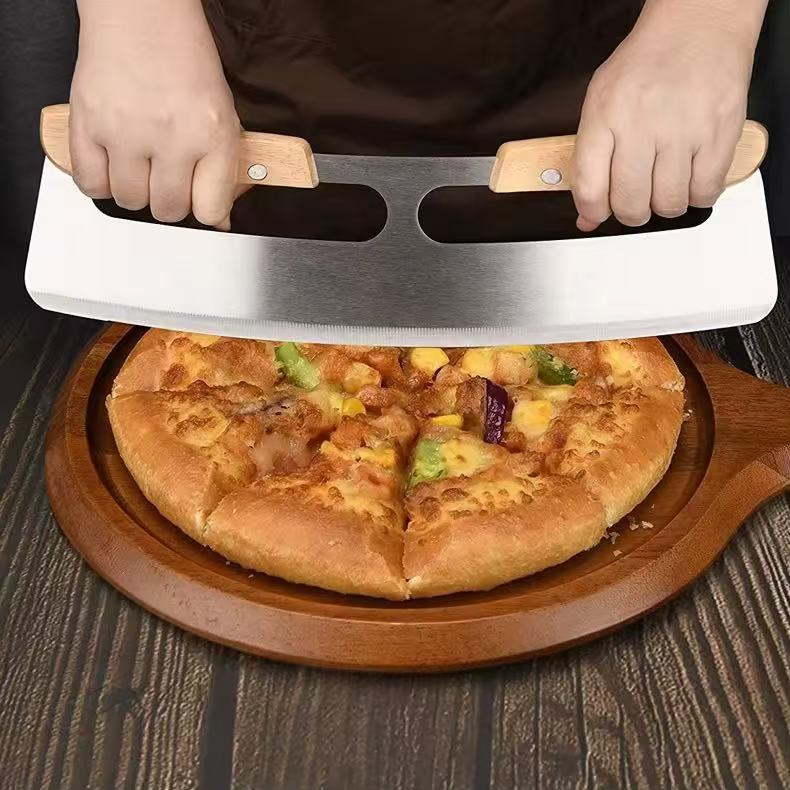 Stainless steel double-handle pizza cutter