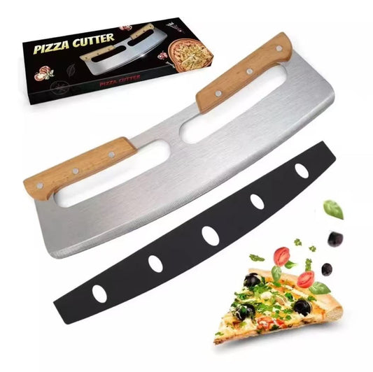 Stainless steel double-handle pizza cutter