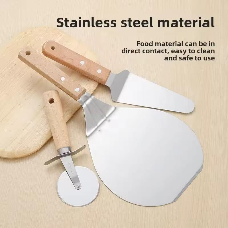 Stainless steel wooden-handle pizza shovel suit