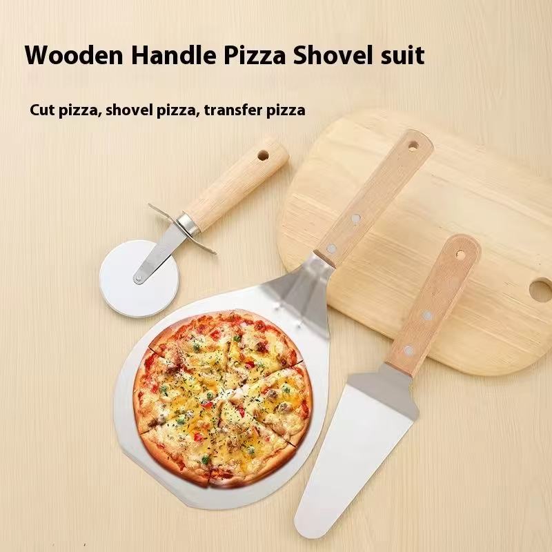 Stainless steel wooden-handle pizza shovel suit