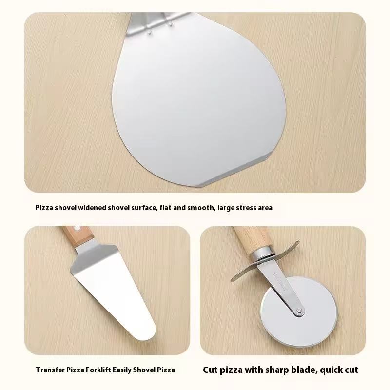 Stainless steel wooden-handle pizza shovel suit
