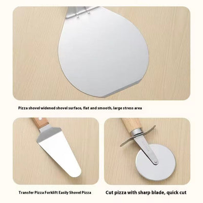 Stainless steel wooden-handle pizza shovel suit
