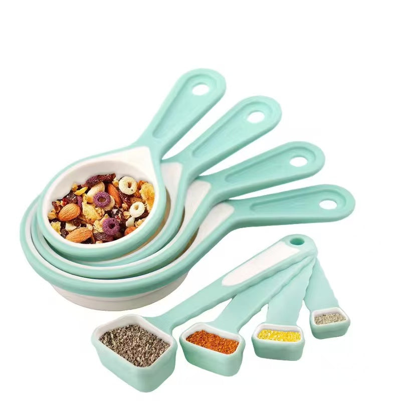 Foldable silicone measuring cup and measuring spoon set