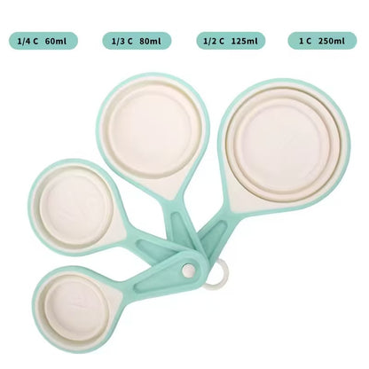 Foldable silicone measuring cup and measuring spoon set